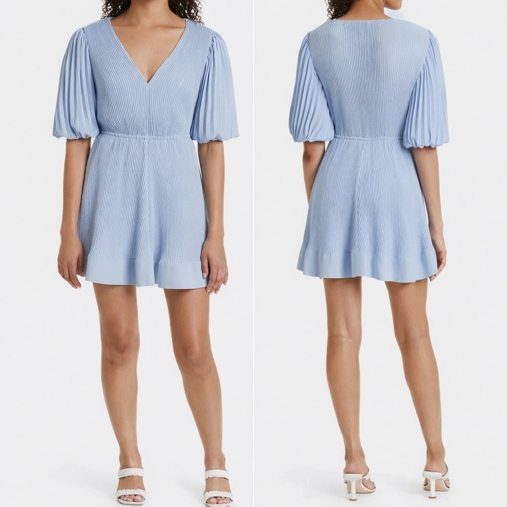 MILLY Elle Pleated Minidress Sky Blue Size 12